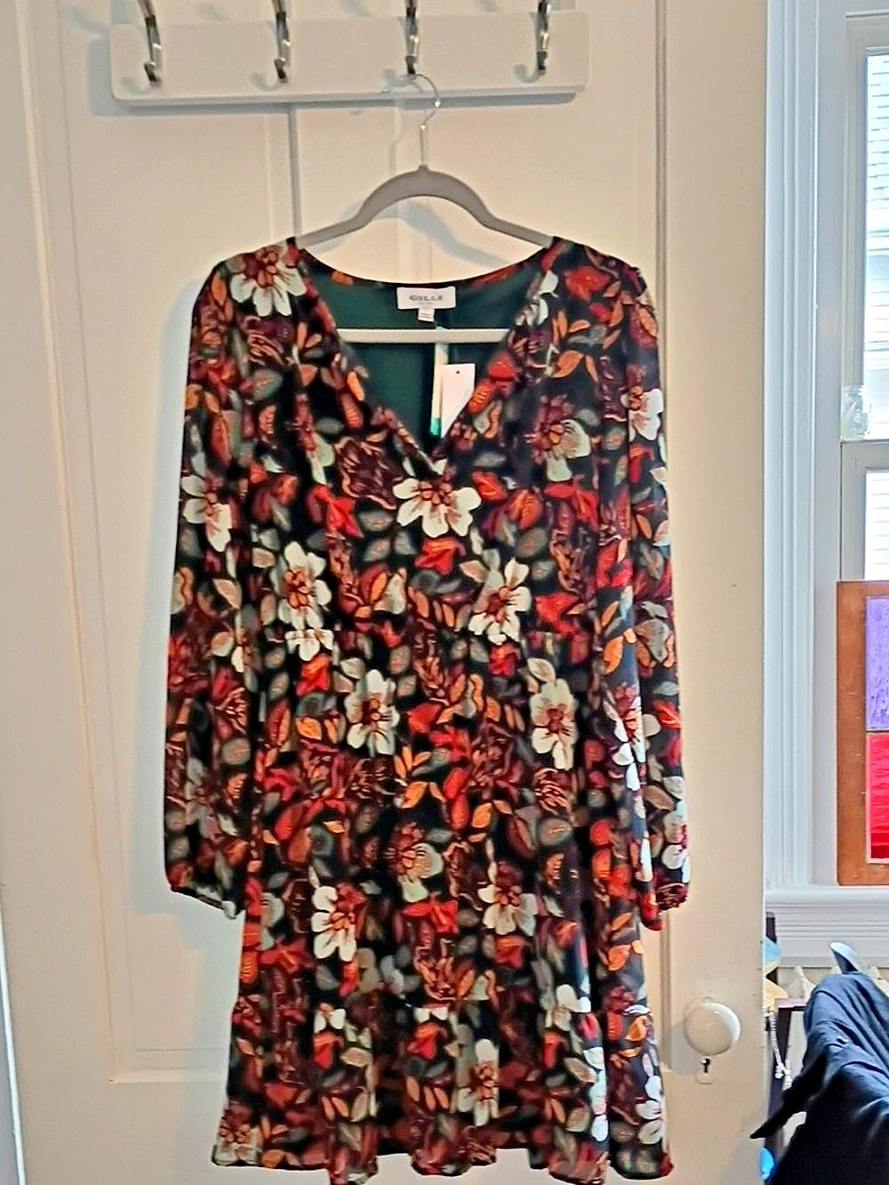 G by Gilli Caiti Chiffon Dress Floral  Dress in Green & Red Size Large NWT